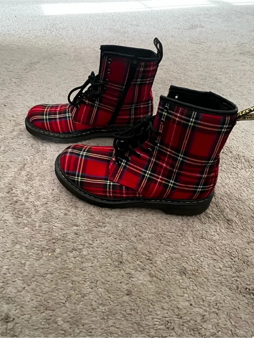 Dr. Martens Red 1460 Tartan Plaid Fabric Ankle Combat Boot Size 6  $50